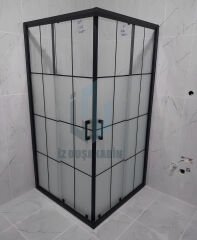 İZDUŞAKABİN KARE VE DİKDÖRTGEN SİYAH PROFİL SİYAH ÇİZGİLİ BUZLU CAM 5MM H:190