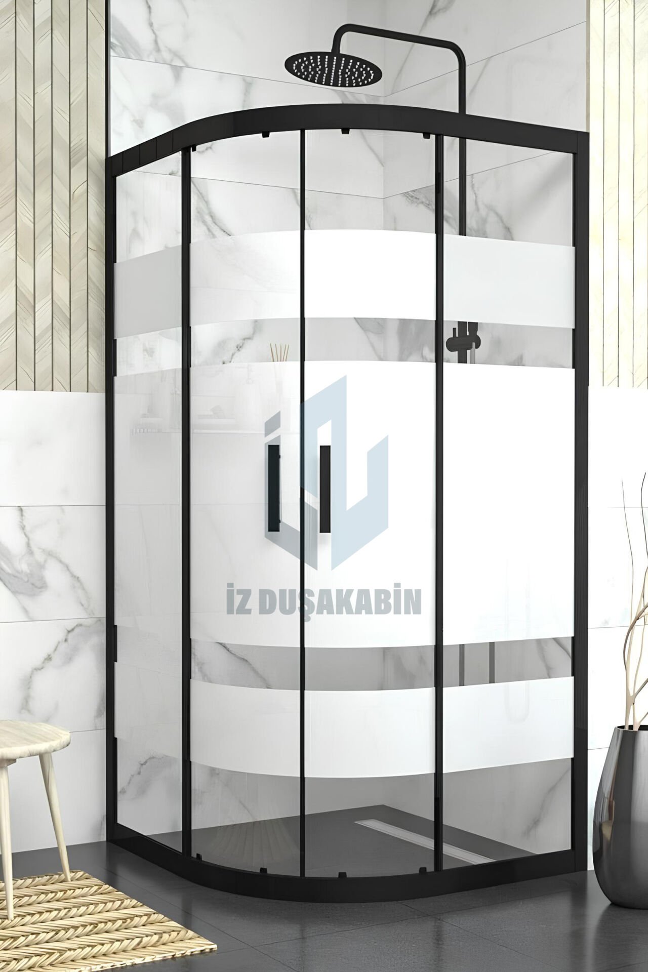 İZDUŞAKABİN OVAL SİYAH PROFİL DESENLİ CAM 5MM H:190