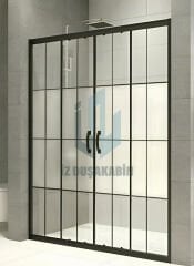 İZDUŞAKABİN ÖN CEPHE SİYAH PROFİL SİYAH ÇİZGİLİ DESENLİ CAM 5MM H:190